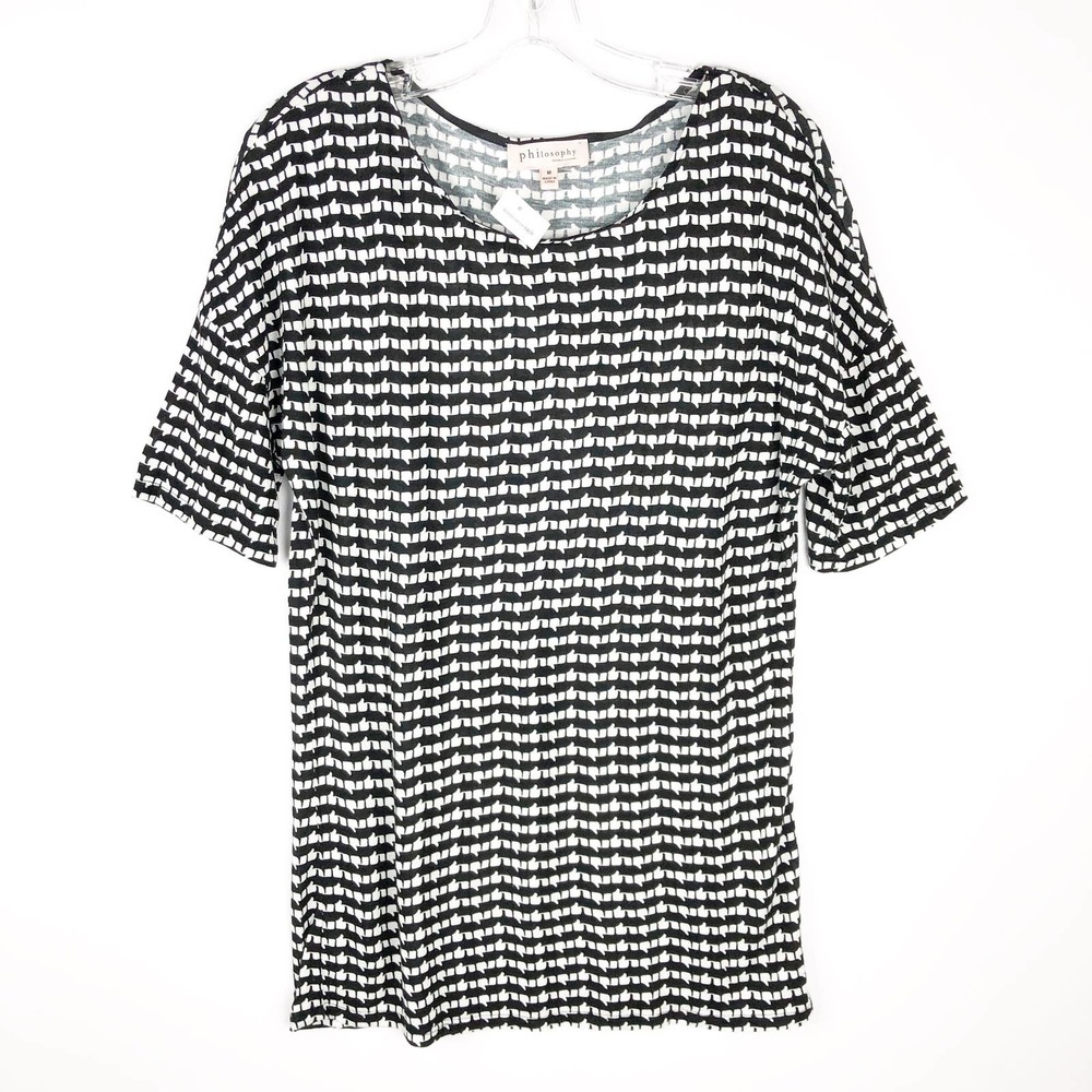 Philosophy Tunic Top Women Medium Black White Tee T-Shirt Blouse Comfy Cozy NWT